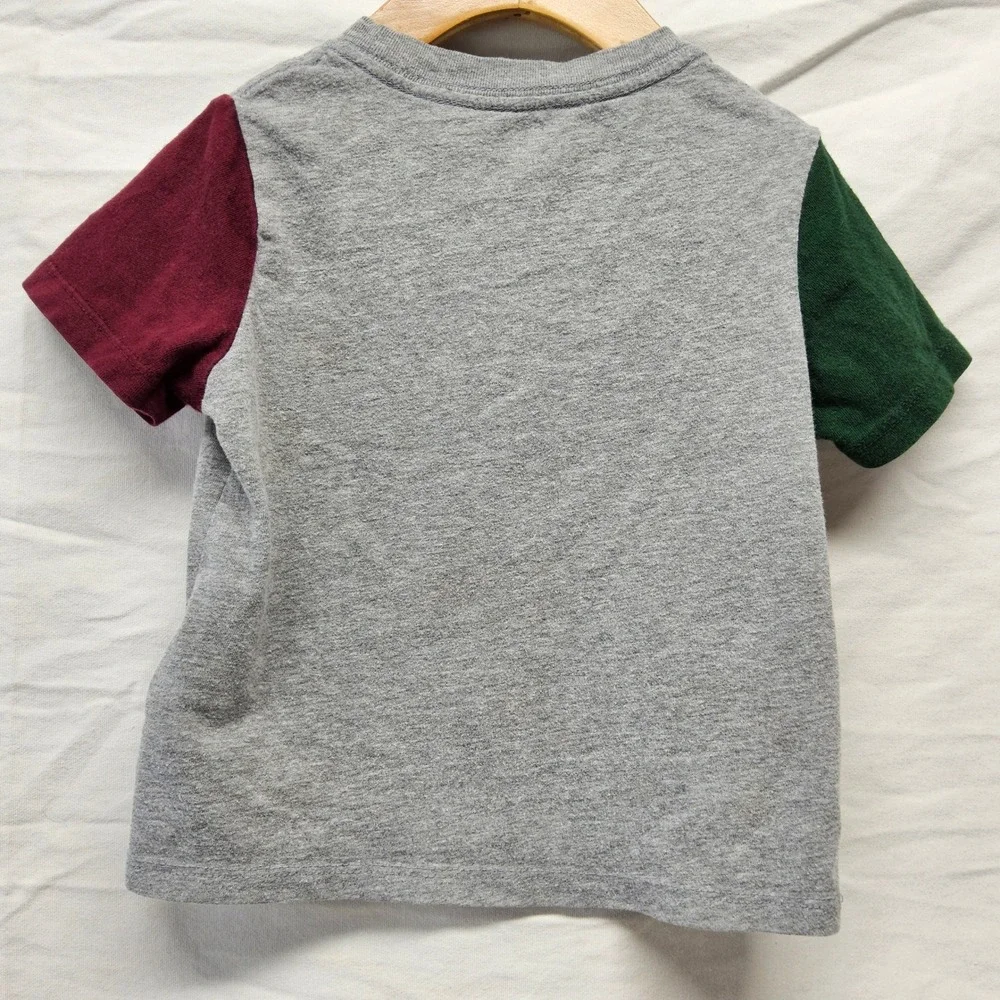 Ralph Lauren Polo Bear T-Shirt Kids 18M Gray Colorblock Short Sleeve Graphic Tee